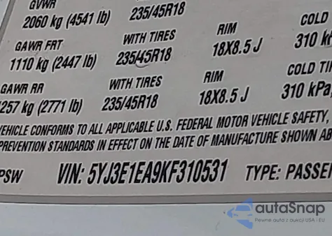 2019 Tesla Model 3 Long Range/Mid Range/Standard Range/Standard Range Plus из США, поврежденный, VIN 5YJ3E1EA9KF310531
